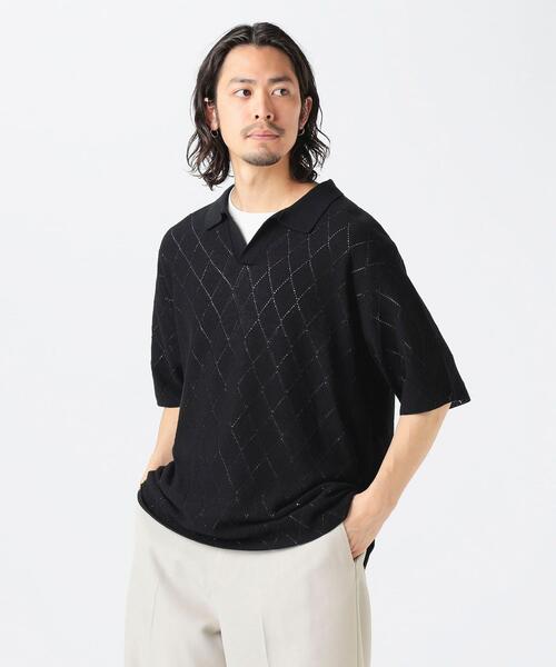 B MING by BEAMS 빔즈 반팔 폴로 티 셔츠 아가일 메쉬 12G 92-02-0076-286