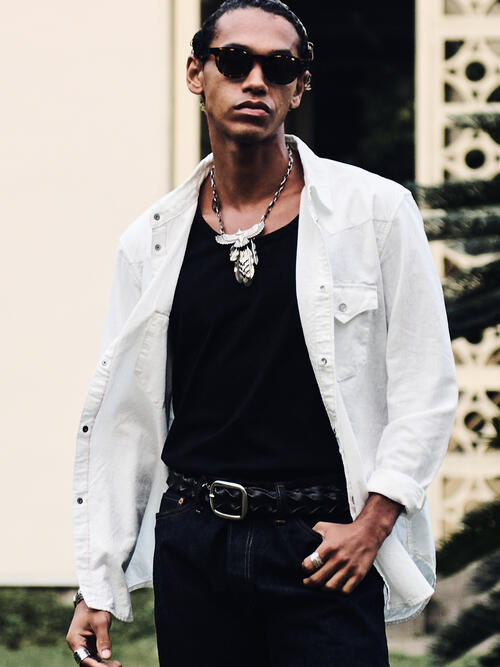 THE FLAT HEAD 플랫헤드 샴브레이 웨스턴 셔츠 FN-SCW-003L