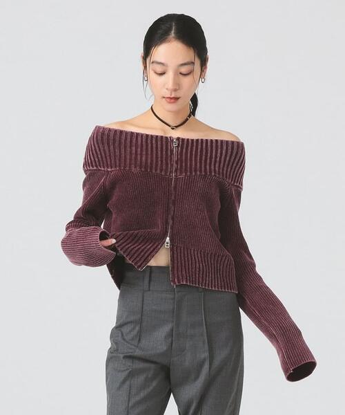 레이 빔즈 오프숄더 지퍼 니트 가디건 여성 61-15-1299-370