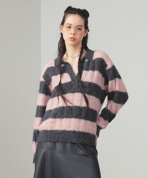 레이 빔즈 와이드 보더 폴로 니트 여성 25AW 61-15-1284-370