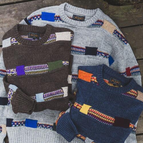 빔즈 플러스 자카드 페어아일 스트라이프 울 니트 5G 25AW 38-15-0251-156