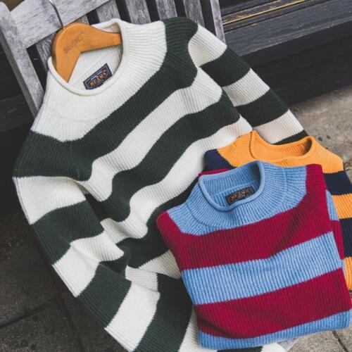 빔즈 플러스 하이넥 골지 스티치 스트라이프 울 니트 38-15-0242-156 25AW