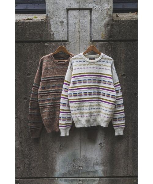 빔즈 플러스 자카드 스트라이프 니트 울 모헤어 25AW 38-15-0240-156