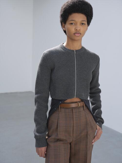 오라리 여성 가디건 SUPER FINE WOOL RIB KNIT ZIP SHORT CARDIGAN