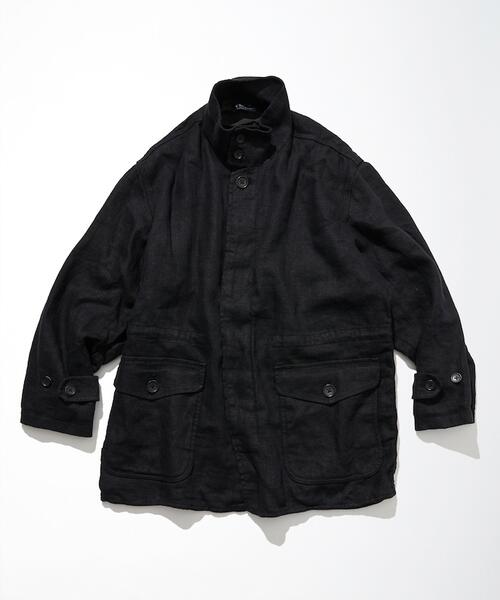 CAHLUMN 카우람 린넨 스탠드 칼라 하프 코트 재킷 1052390900003