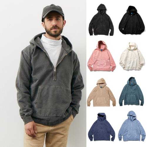 굿온 러프 하프 지퍼 풀오버 후드 스웨트 티 GOBW1610P 빈티지