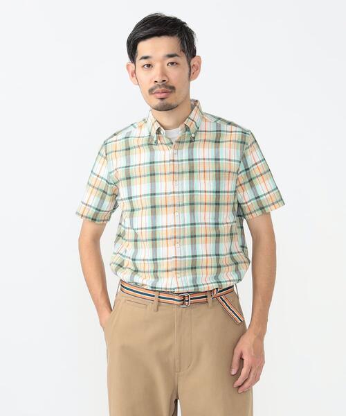 빔즈 플러스 반팔 셔츠 체크 버튼 다운 마드라스 38-01-0160-139