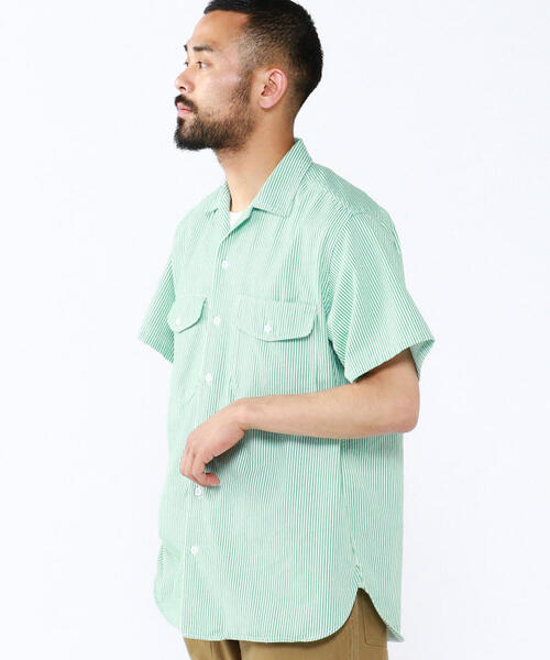 빔즈 플러스 워크 반팔 셔츠 스트라이프 쿨맥스 38-01-0061-388