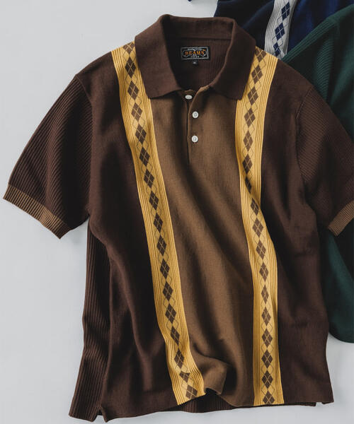 빔즈 플러스 스트라이프 아가일 반팔 니트 폴로 티 38-02-0047-156