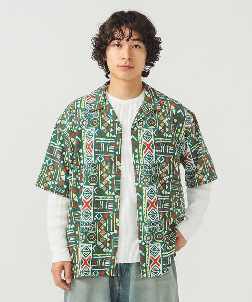 빔즈 지오메트릭 프린트 오픈 칼라 셔츠 반팔 11-01-1491-803