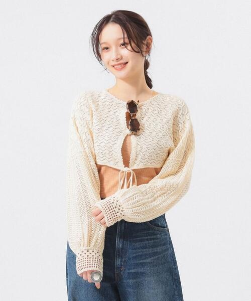빔즈 보이 레이스 니트 볼레로 여성 크롭 가디건 13-15-0153-126