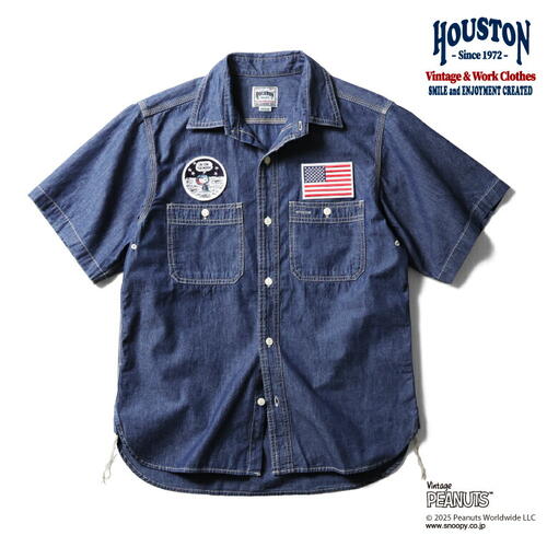 휴스턴 41251 반팔 셔츠 스누피 패치 샴브레이 빈티지 밀리터리
