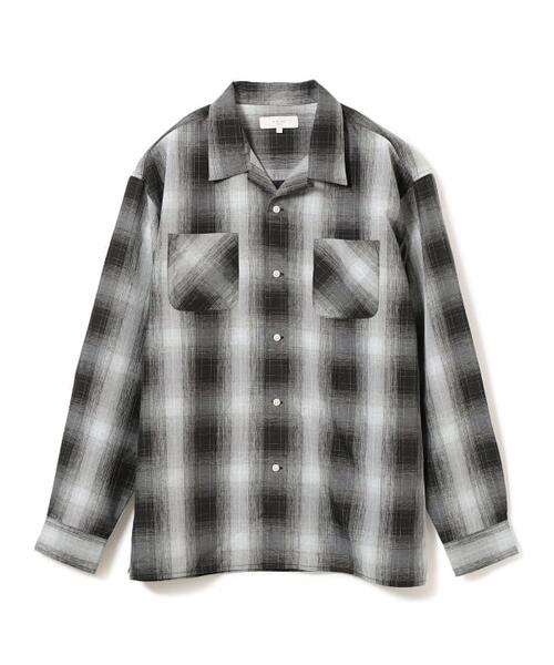 B MING by BEAMS 빔즈 옴브레 체크 오픈 칼라 셔츠 92-11-0395-147