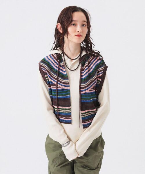 빔즈 보이 멀티 보더 니트 조끼 여성 13-05-0149-126