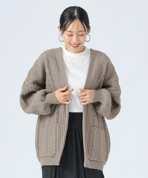 빔즈 하트 케이블 패턴 니트 가디건 여성 43-15-0297-646