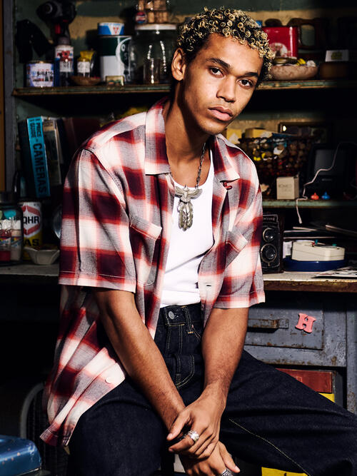 THE FLAT HEAD 플랫헤드 옴브레 체크 반팔 셔츠 빈티지 FN-SCR-008S