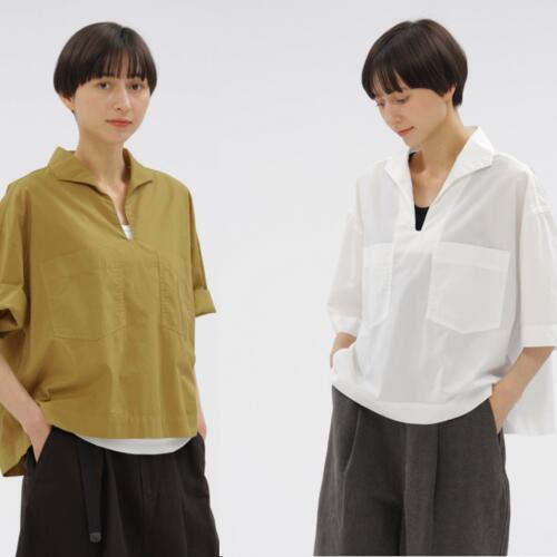 마가렛호웰 여성 반팔 셔츠 GARMENT DYE COTTON POPLIN SHIRT 25SS