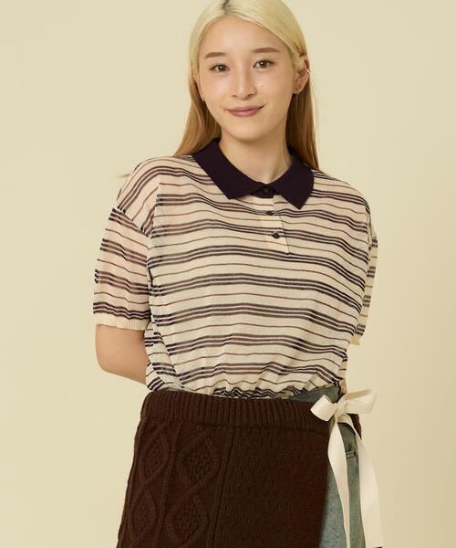 프릭스스토어 멀티 보더 시어 폴로 반팔 니트 여성 25aw 1133248900333