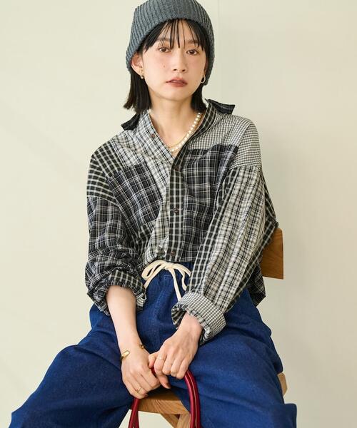 프릭스스토어 여성 체크 셔츠 패치워크 리메이크 1100248902158 25AW