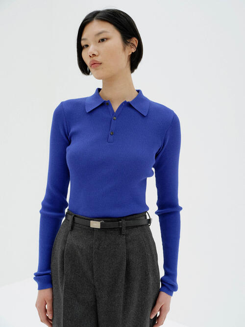 오라리 여성 니트 티 SUPER FINE WOOL HIGH GAUGE RIB KNIT POLO 25AW
