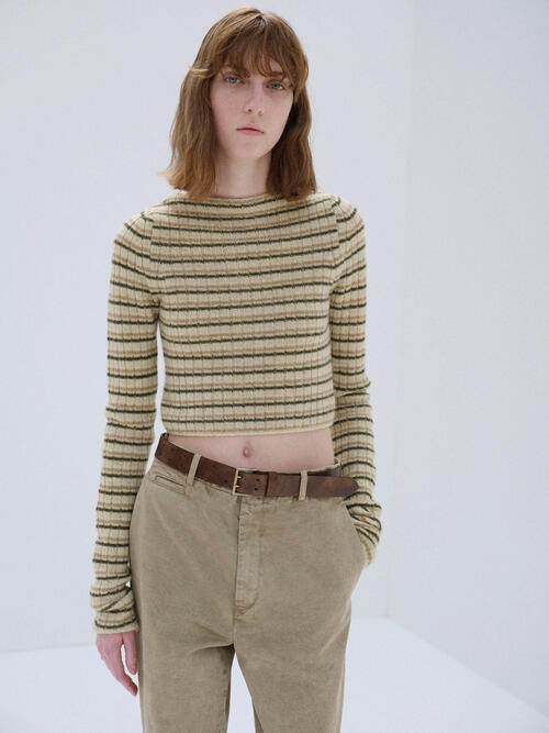 오라리 여성 니트 SHETLAND WOOL CASHMERE RIB KNIT BOAT-NECK P/O 25AW