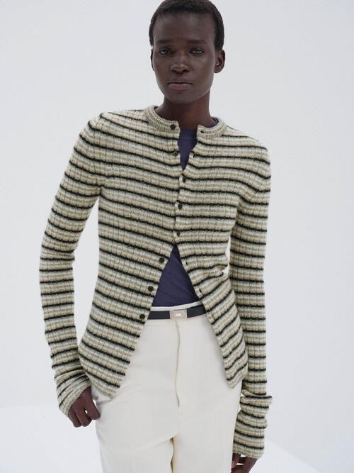 오라리 여성 가디건 SHETLAND WOOL CASHMERE RIB KNIT CREW-NECK CARDIGAN 25AW