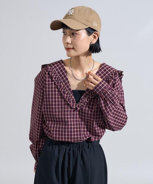 프릭스스토어 세일러 블라우스 체크 긴팔 셔츠 25AW 1100248902166