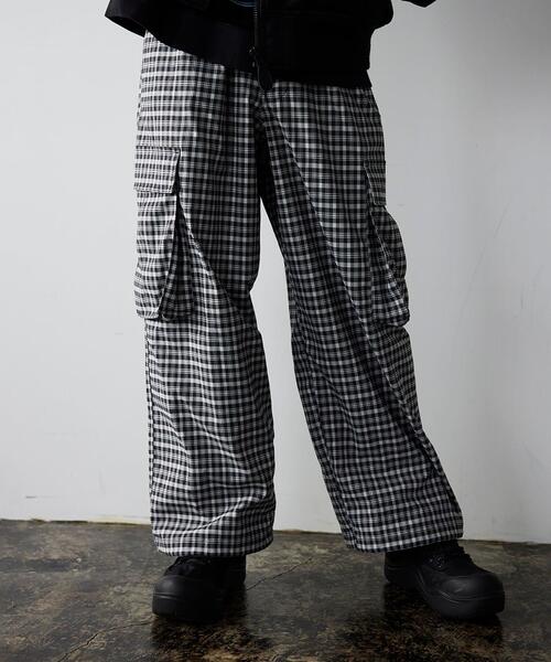 빔즈 와이드 스트레이트 체크 카고 팬츠 바지 11-24-3563-457