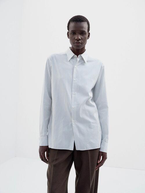 오라리 여성 셔츠 COTTON SILK STRIPE DOUBLE-CUFF SHIRT 25AW