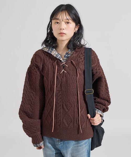 프릭스스토어 케이블 레이스업 니트 여성 와이드 25AW 1132248902966