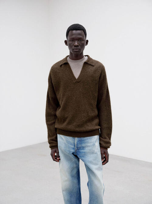 오라리 남성 니트 BABY SURI ALPACA SHEER KNIT SKIPPER POLO 25AW