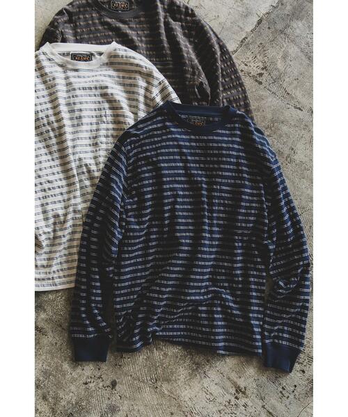 빔즈 플러스 포켓 긴팔 티 자카드 스트라이프 25AW 38-14-0090-156