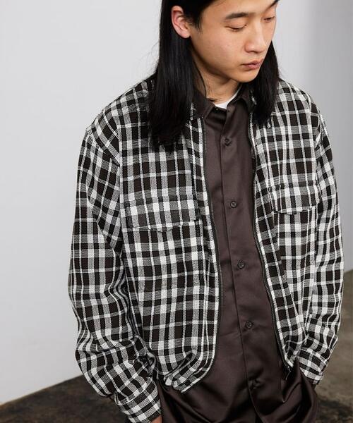 빔즈 와이드 쇼트 메쉬 집업 셔츠 체크 11-11-1286-147 25AW