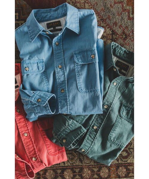 빔즈 플러스 셔츠 WORK Light Denim Pigment Coating 38-11-1662-139