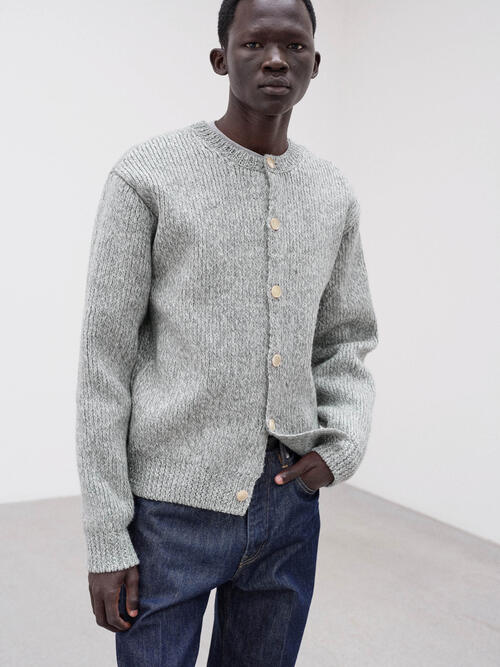 오라리 남성 가디건 DOUBLE-FACED WOOL ALPACA LOW GAUGE KNIT CREW-NECK CARDIGAN 25AW