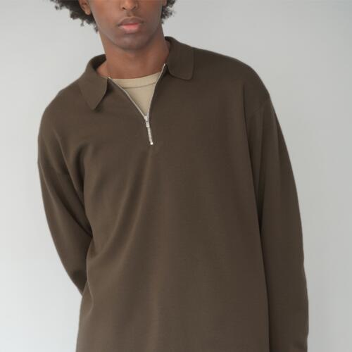 바토너 니트 32G SMOOTH WOOL POLO HALF ZIP 25AW