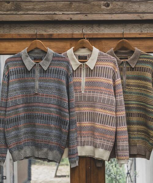 빔즈 플러스 하프 지퍼 폴로 자카드 울 니트 25AW 38-12-0042-156