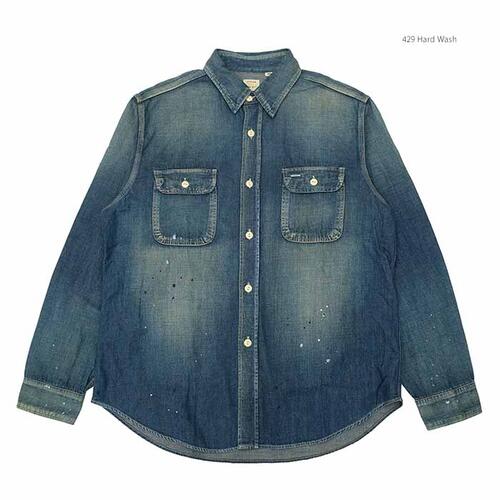 슈가케인 블루 데님 워크 셔츠 에이지드 모델 SC29474 빈티지 웨스턴 에이징